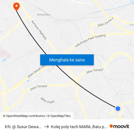 Kfc Larkin Perdana to Kolej poly-tech MARA, Batu pahat map