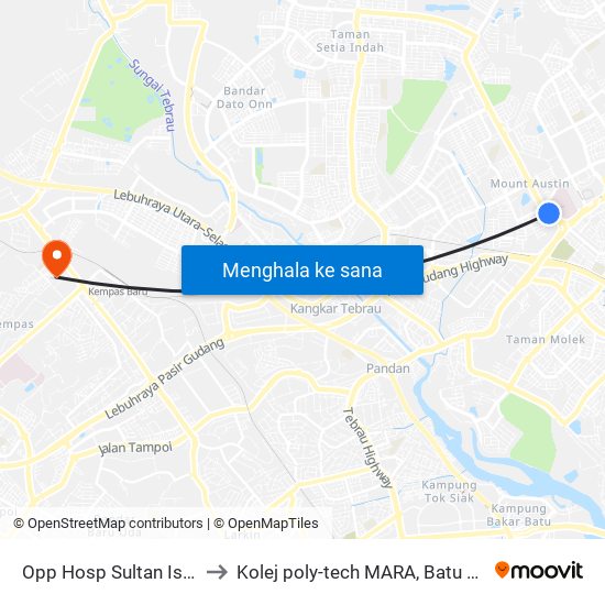 Opp Hosp Sultan Ismail to Kolej poly-tech MARA, Batu pahat map