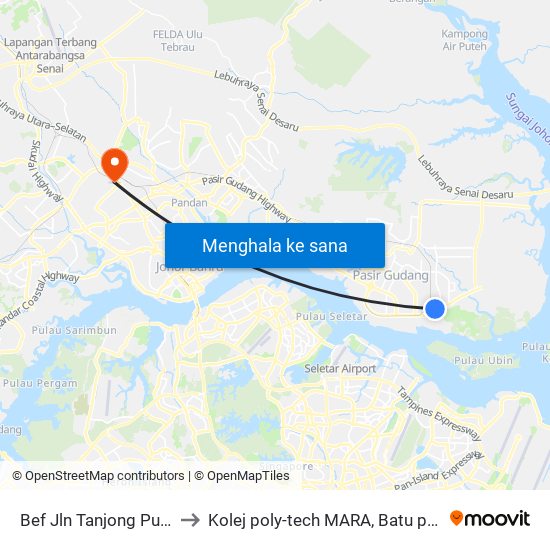 Bef Jln Tanjong Puteri to Kolej poly-tech MARA, Batu pahat map