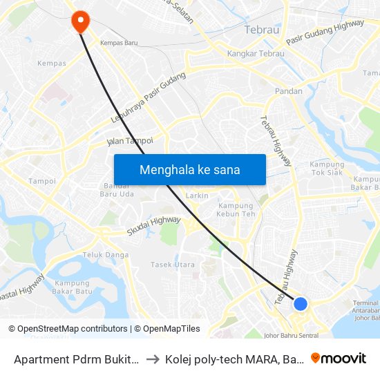 Apartment Pdrm Bukit Chagar to Kolej poly-tech MARA, Batu pahat map