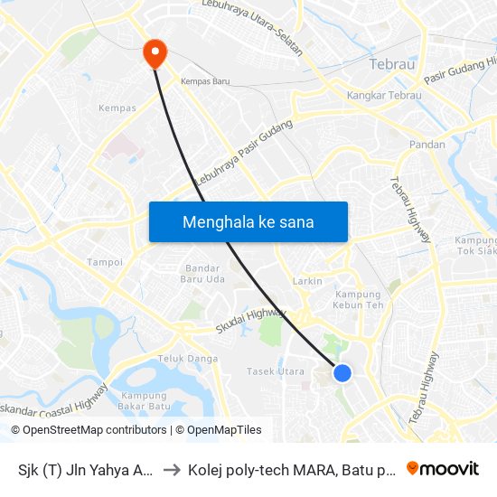 Sjk (T) Jln Yahya Awal to Kolej poly-tech MARA, Batu pahat map