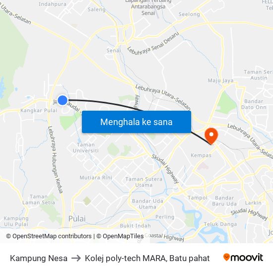 Kampung Nesa to Kolej poly-tech MARA, Batu pahat map