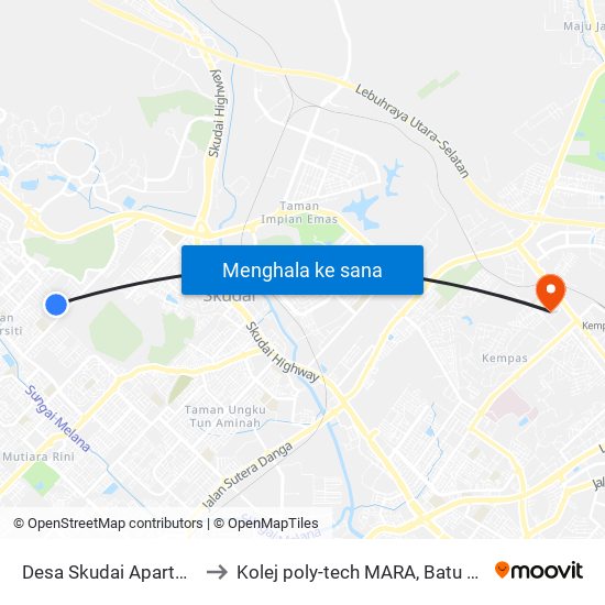 Desa Skudai Apartment to Kolej poly-tech MARA, Batu pahat map