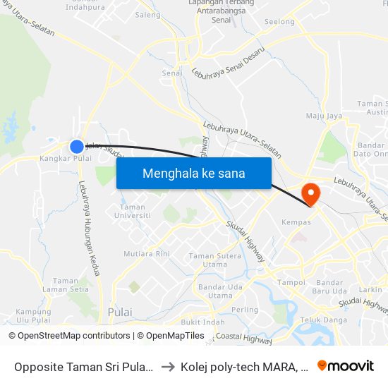 Opposite Taman Sri Pulai Perdana 2 to Kolej poly-tech MARA, Batu pahat map