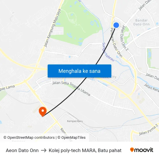 Aeon Dato Onn to Kolej poly-tech MARA, Batu pahat map