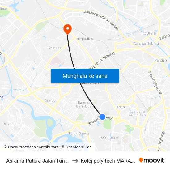 Asrama Putera Jalan Tun Abdul Razak to Kolej poly-tech MARA, Batu pahat map