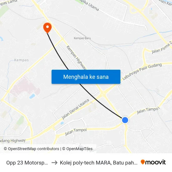 Opp 23 Motorspot to Kolej poly-tech MARA, Batu pahat map