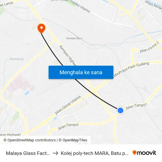 Malaya Glass Factory to Kolej poly-tech MARA, Batu pahat map