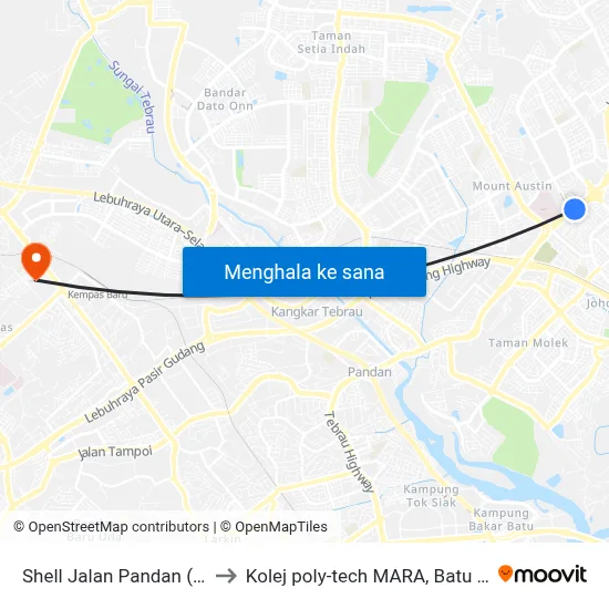 Shell Jalan Pandan (Opp) to Kolej poly-tech MARA, Batu pahat map