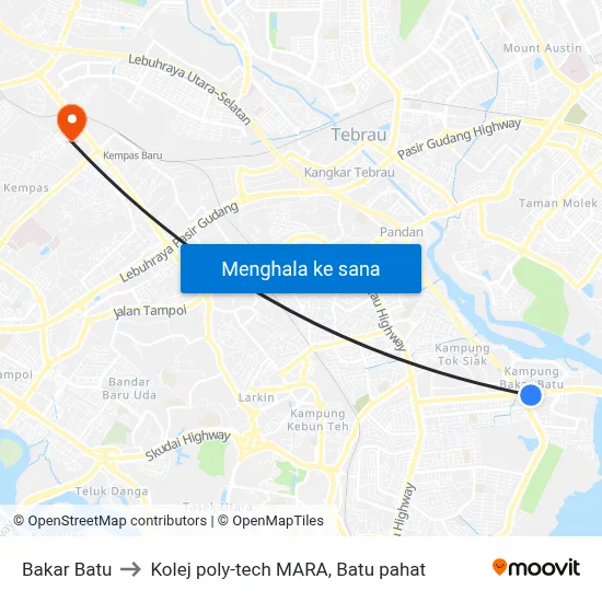 Bakar Batu to Kolej poly-tech MARA, Batu pahat map