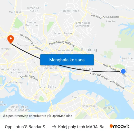 Opp Lotus`S Bandar Seri Alam to Kolej poly-tech MARA, Batu pahat map