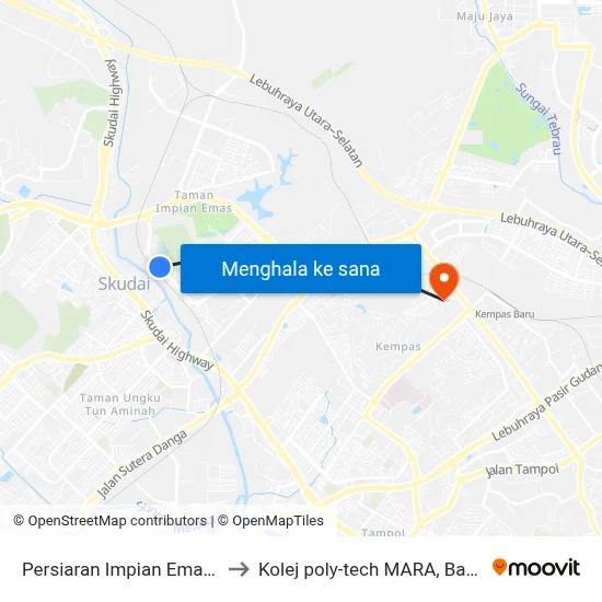 Persiaran Impian Emas (Opp) to Kolej poly-tech MARA, Batu pahat map