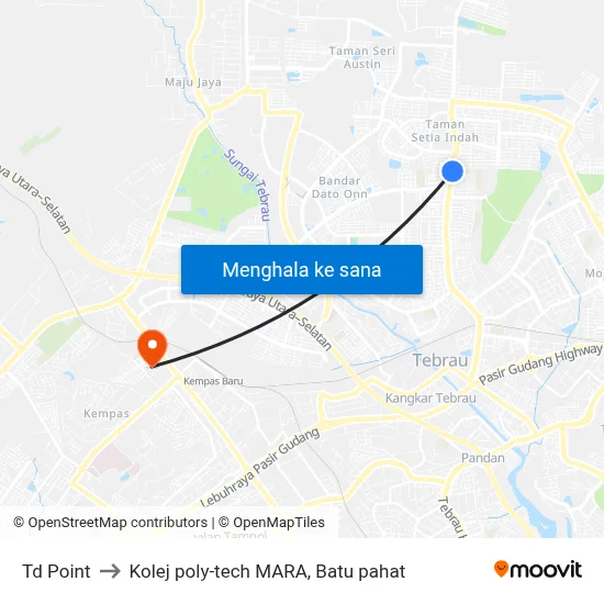 Td Point to Kolej poly-tech MARA, Batu pahat map
