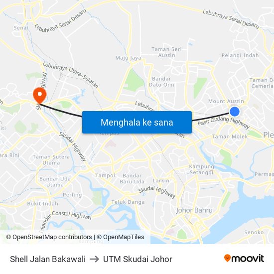 Shell Bakawali to UTM Skudai Johor map