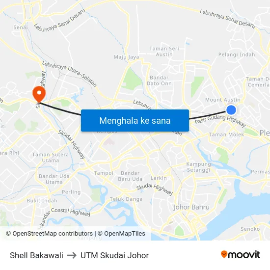 Shell Bakawali to UTM Skudai Johor map