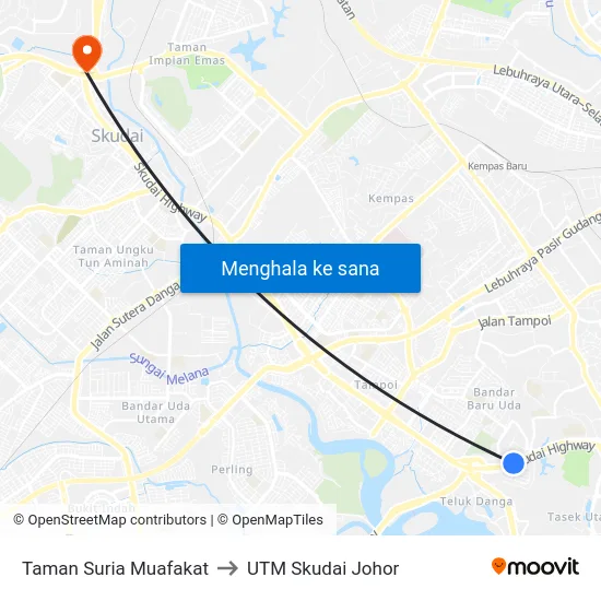 Taman Suria Muafakat to UTM Skudai Johor map