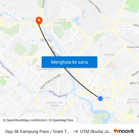 Opp Sk Kampun Pasir / Giant Tampoi (0003161) to UTM Skudai Johor map