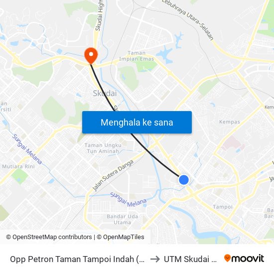 Kipmart Tampoi to UTM Skudai Johor map