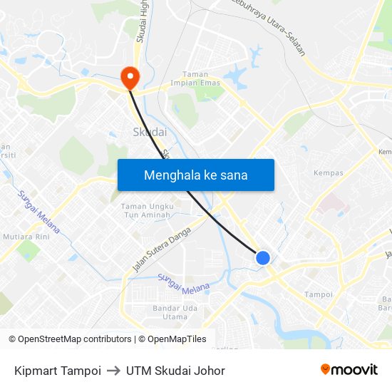 Kipmart Tampoi to UTM Skudai Johor map