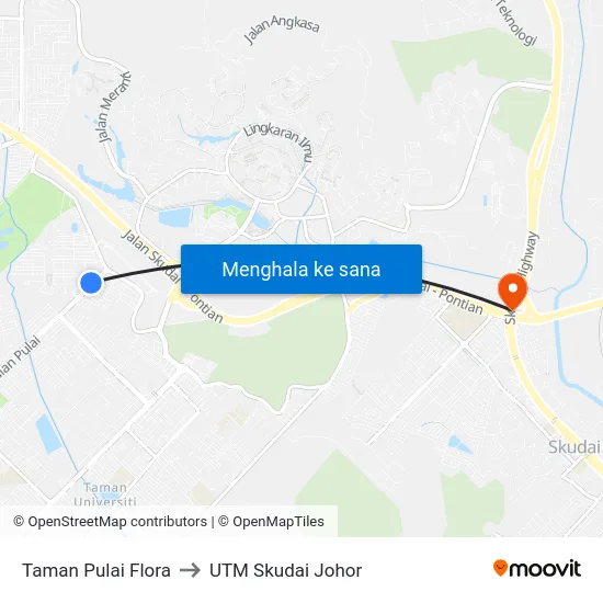 Taman Pulai Flora to UTM Skudai Johor map