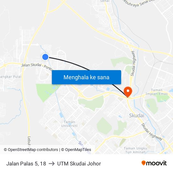 Jalan Palas 5 Taman Teratai to UTM Skudai Johor map