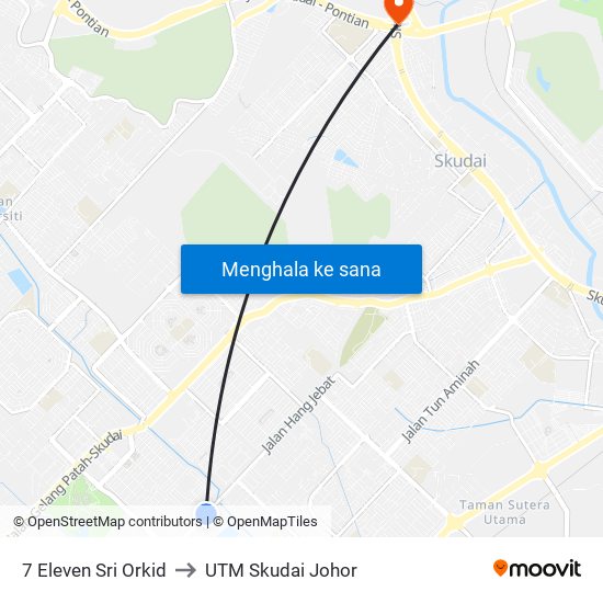 7 Eleven Sri Orkid to UTM Skudai Johor map