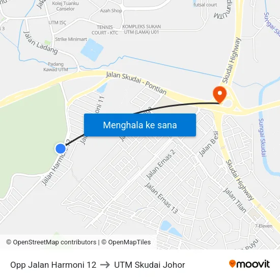 Opp Jalan Harmoni 12 to UTM Skudai Johor map