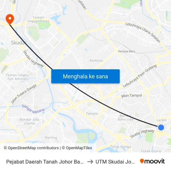 Pejabat Daerah Tanah Johor Bahru to UTM Skudai Johor map