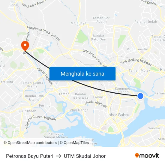 Petronas Bayu Puteri to UTM Skudai Johor map