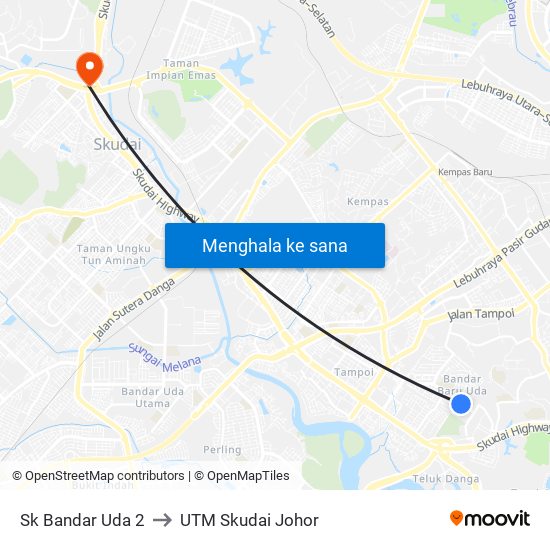 Sk Bandar Uda 2 to UTM Skudai Johor map