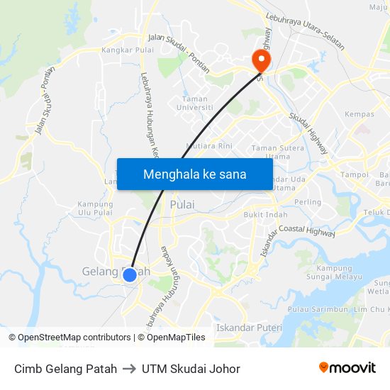 Cimb Gelang Patah to UTM Skudai Johor map