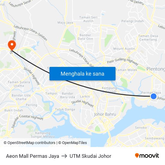 Aeon Mall Permas Jaya to UTM Skudai Johor map