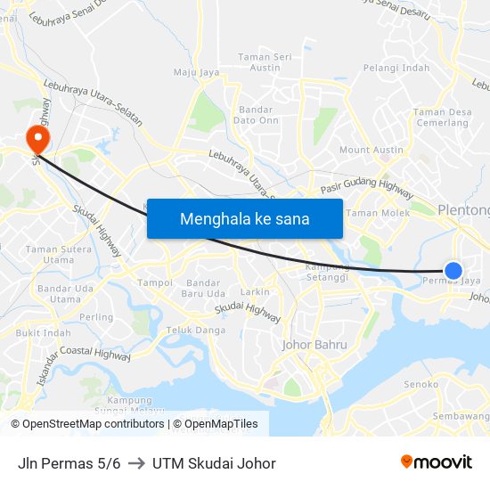 Jln Permas 5/6 to UTM Skudai Johor map