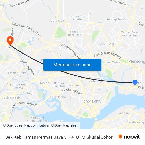 Sek Keb Taman Permas Jaya 3 to UTM Skudai Johor map