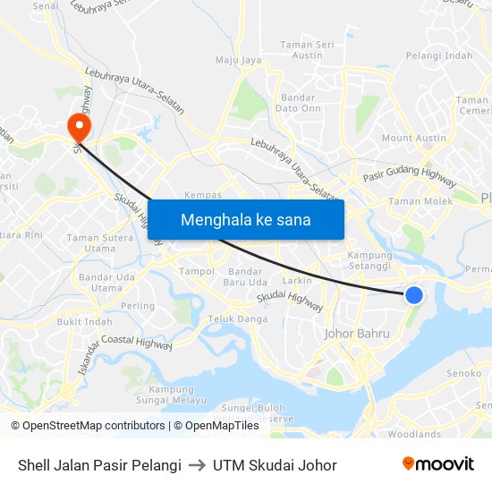 Shell Jalan Pasir Pelangi to UTM Skudai Johor map