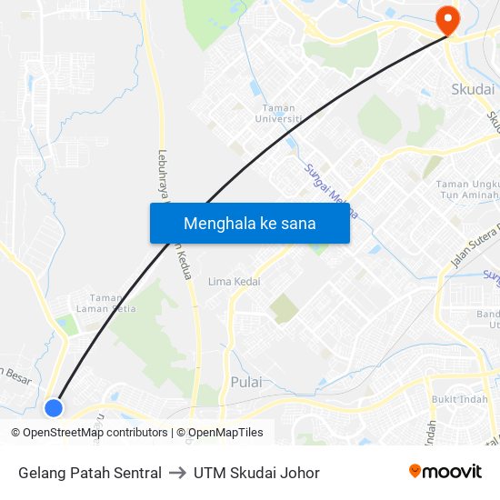 Gelang Patah Sentral to UTM Skudai Johor map