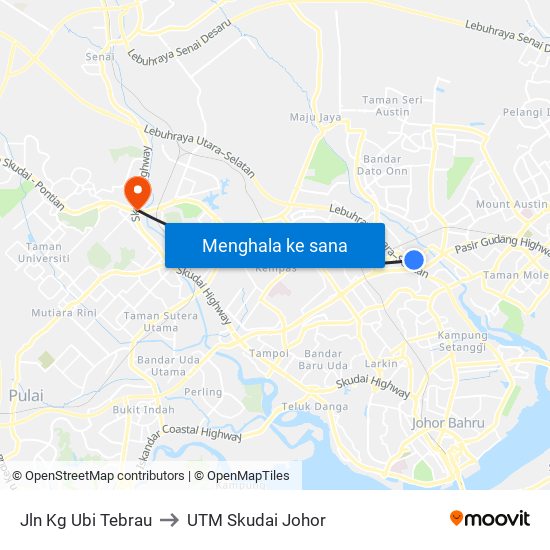 Jln Kg Ubi Tebrau to UTM Skudai Johor map