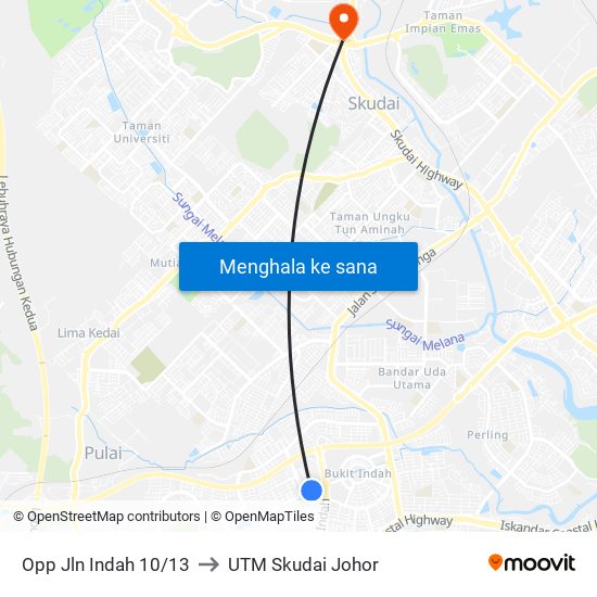 Opp Bukit Indah 2 to UTM Skudai Johor map