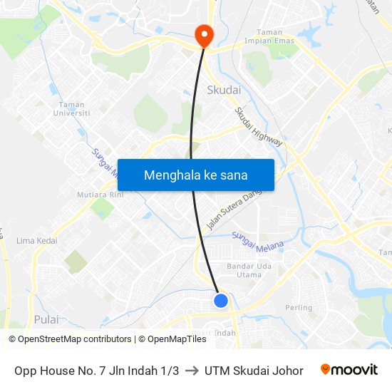 Simpang Jalan Indah 1/10 to UTM Skudai Johor map