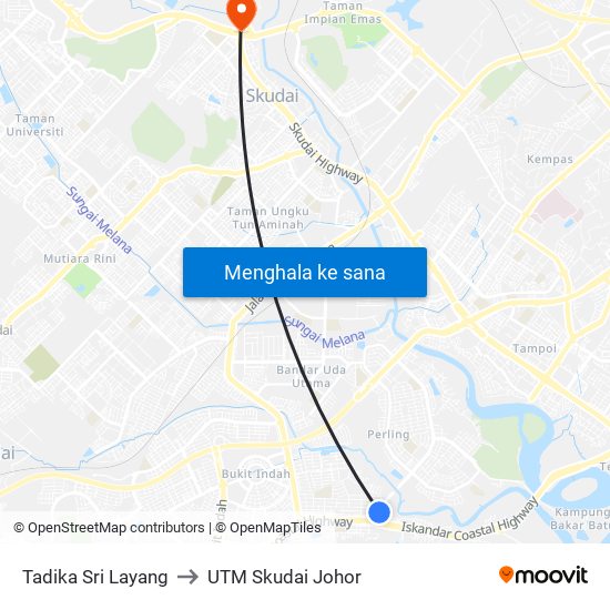 Tadika Sri Layang to UTM Skudai Johor map