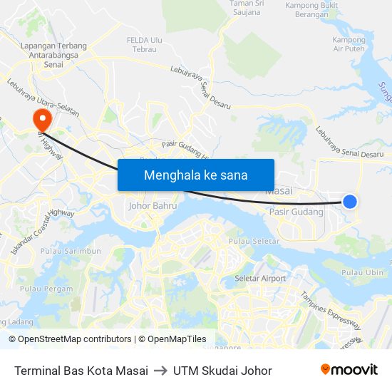 Terminal Bas Kota Masai to UTM Skudai Johor map