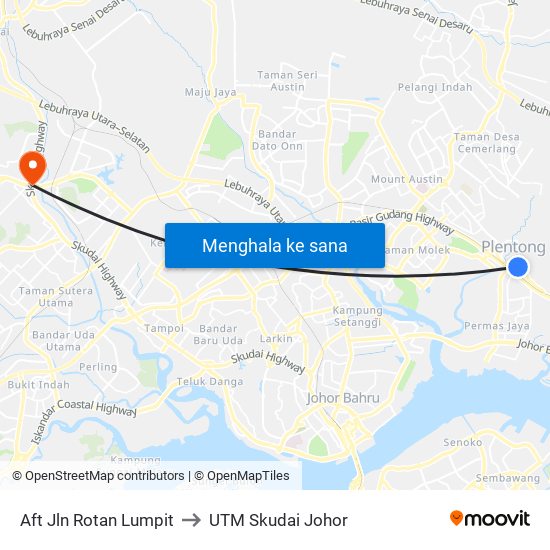 Taman Ria Plentong to UTM Skudai Johor map