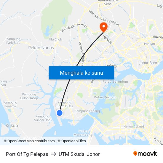 Port Of Tg Pelepas to UTM Skudai Johor map