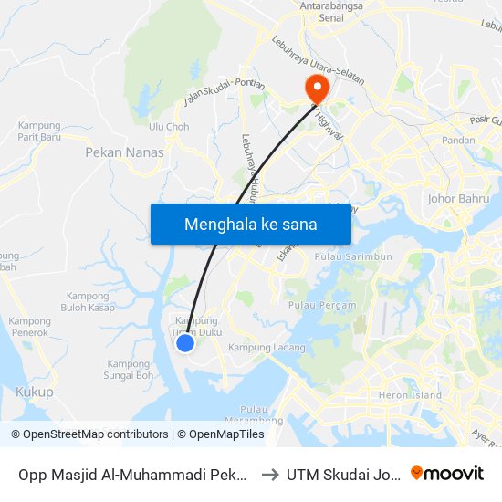 Opp Masjid Al-Muhammadi Pekajang to UTM Skudai Johor map