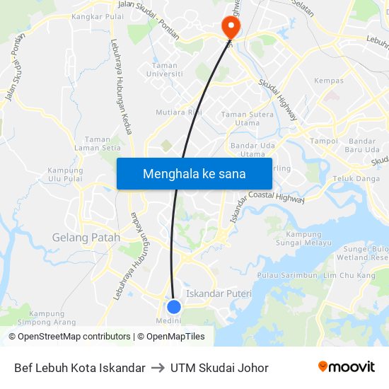 Bef Lebuh Kota Iskandar to UTM Skudai Johor map