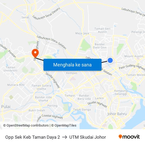 Opp Sek Keb Taman Daya 2 to UTM Skudai Johor map
