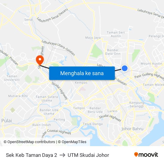 Sek Keb Taman Daya 2 to UTM Skudai Johor map