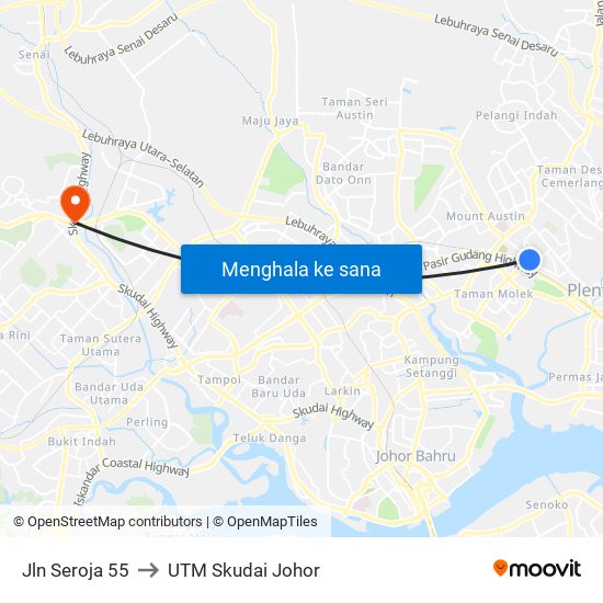 Jln Seroja 55 to UTM Skudai Johor map