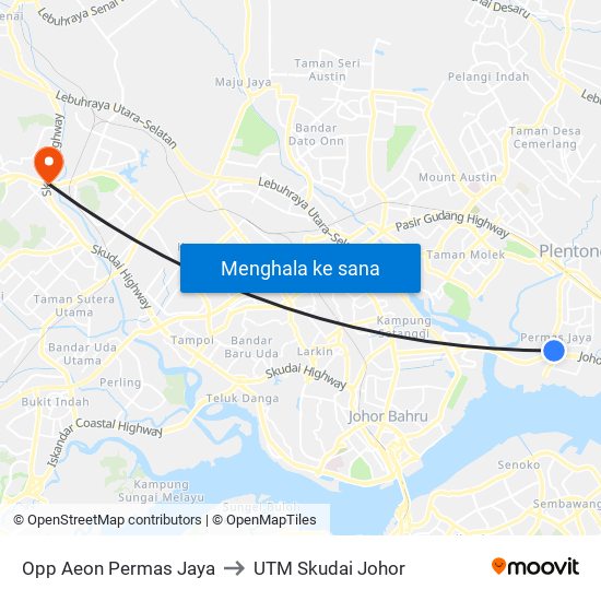 Opp Aeon Permas Jaya to UTM Skudai Johor map