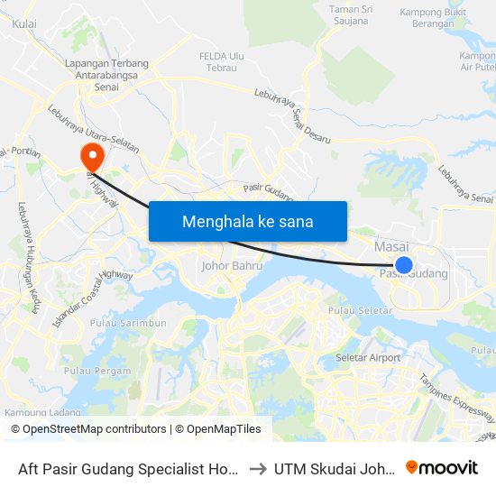 Aft Pasir Gudang Specialist Hosp to UTM Skudai Johor map